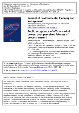 Public Acceptance of Offshore Wind Power: Does Perceived Fairness Of