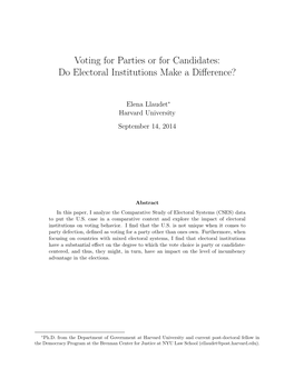 Voting for Parties Or for Candidates: Do Electoral Institutions Make a Di↵Erence?