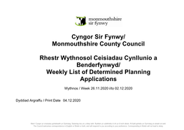 Cyngor Sir Fynwy/ Monmouthshire County Council Rhestr Wythnosol