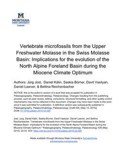 Implications for the Evolution of the North Alpine Foreland Basin During the Miocene Climate Optimum