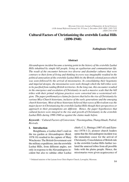 Cultural Factors of Christianizing the Erstwhile Lushai Hills (1890-1940)