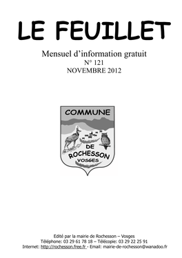 LE FEUILLET Mensuel D’Information Gratuit N° 121 NOVEMBRE 2012