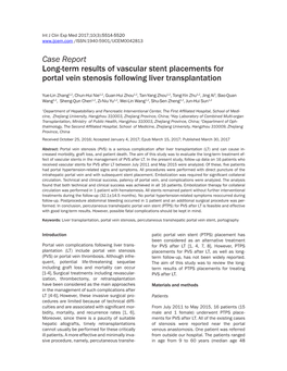 Case Report Long-Term Results of Vascular Stent Placements for Portal Vein Stenosis Following Liver Transplantation