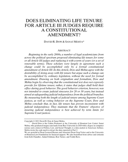 Does Eliminating Life Tenure for Article Iii Judges Require a Constitutional Amendment?