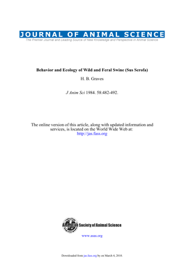 H. B. Graves Behavior and Ecology of Wild and Feral Swine (Sus Scrofa