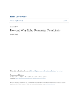 How and Why Idaho Terminated Term Limits Scott .W Reed