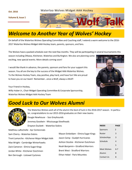 Wolf Talk Welcome to Another Year of Wolves’ Hockey
