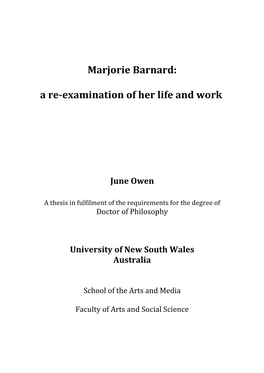 Marjorie Barnard: a Re-Examination of Her Life and Work