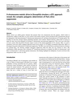 X-Chromosome Meiotic Drive in Drosophila Simulans: a QTL Approach Reveals the Complex Polygenic Determinism of Paris Drive Suppression