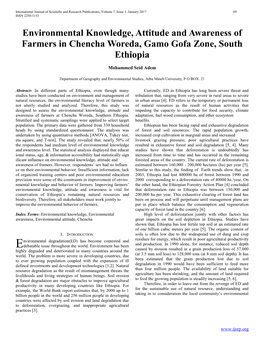 Environmental Knowledge, Attitude and Awareness of Farmers in Chencha Woreda, Gamo Gofa Zone, South Ethiopia