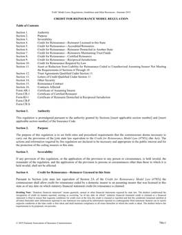 786-1 Credit for Reinsurance Model Regulation