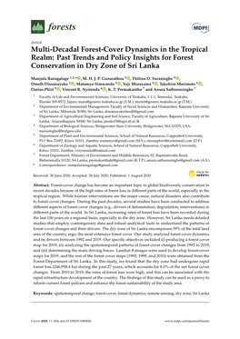 Multi-Decadal Forest-Cover Dynamics in the Tropical Realm: Past Trends and Policy Insights for Forest Conservation in Dry Zone of Sri Lanka