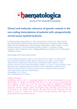 Clinical and Molecular Relevance of Genetic Variants in the Non-Coding