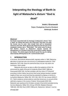 Interpreting the Theology of Barth in Light of Nietzsche's Dictum “God Is Dead”