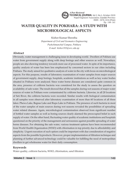 Water Quality in Pokhara: a Study with Microbiological Aspects