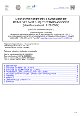MASSIF FORESTIER DE LA MONTAGNE DE REIMS (VERSANT SUD) ET ETANGS ASSOCIES (Identifiant National : 210015554)