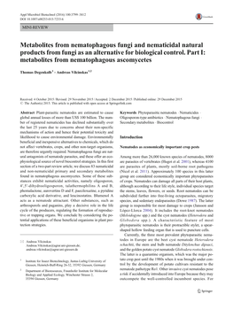 Metabolites from Nematophagous Fungi and Nematicidal Natural Products from Fungi As an Alternative for Biological Control