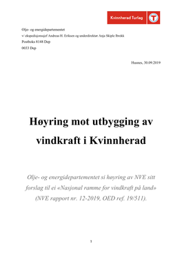 Høyring Mot Utbygging Av Vindkraft I Kvinnherad