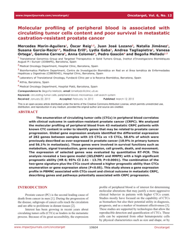 Molecular Profiling of Peripheral Blood Is Associated with Circulating Tumor Cells Content and Poor Survival in Metastatic Castration-Resistant Prostate Cancer