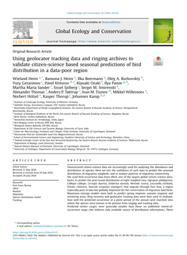 Using Geolocator Tracking Data and Ringing Archives to Validate Citizen-Science Based Seasonal Predictions of Bird Distribution in a Data-Poor Region