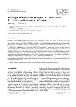 Seedling Establishment, Bud Movement, and Subterranean Diversity of Geophilous Systems in Apiaceae