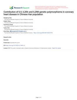 Contribution of IL9, IL2RA and IL2RB Genetic Polymorphisms in Coronary Heart Disease in Chinese Han Population