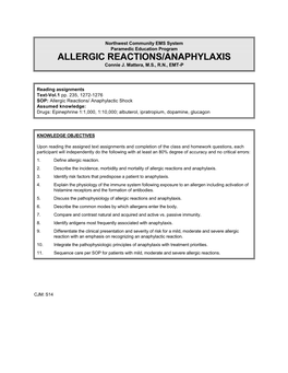 ALLERGIC REACTIONS/ANAPHYLAXIS Connie J