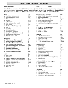 23 Trs Male Uniform Checklist