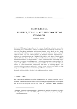 SCHILLER, NOVALIS, and the CONCEPT of AUFHEBUNG Hammam Aldouri