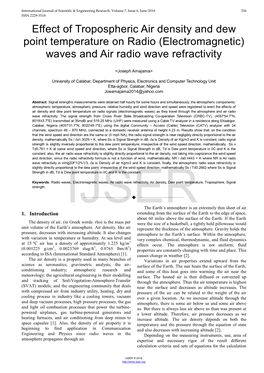Effect of Tropospheric Air Density and Dew Point Temperature on Radio (Electromagnetic) Waves and Air Radio Wave Refractivity