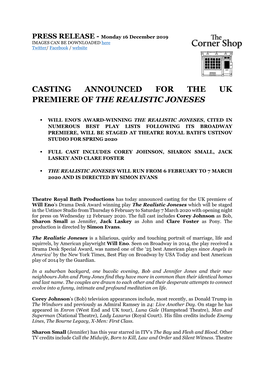 Casting Announced for the Uk Premiere of the Realistic Joneses