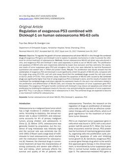 Original Article Regulation of Exogenous P53 Combined with Dickkopf-1 on Human Osteosarcoma MG-63 Cells