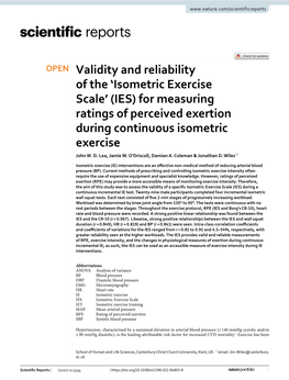 Validity and Reliability of the 'Isometric Exercise Scale' (IES) for Measuring Ratings of Perceived Exertion During Continuo