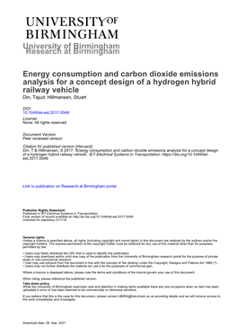 Energy Consumption and Carbon Dioxide Emissions Analysis for a Concept Design of a Hydrogen Hybrid Railway Vehicle Din, Tajud; Hillmansen, Stuart
