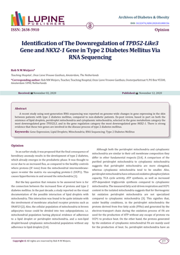 Identification of the Downregulation of TPD52-Like3 Gene and NKX2-1 Gene in Type 2 Diabetes Mellitus Via RNA Sequencing