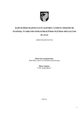 Radviliškio Rajono Savivaldybės Vandens Tiekimo Ir Nuotekų Tvarkymo Infrastruktūros Plėtros Specialusis Planas