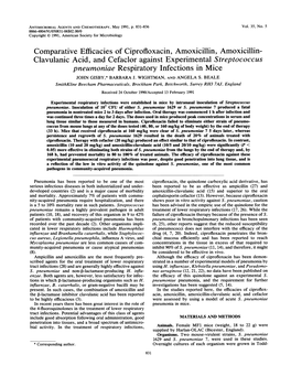 Clavulanic Acid, and Cefaclor Against Experimental Streptococcus Pneumoniae Respiratory Infections in Mice JOHN GISBY,* BARBARA J