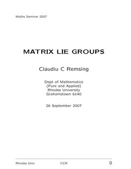 Matrix Lie Groups