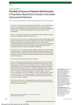 The Risk of Cancer in Patients with Psoriasis a Population-Based Cohort Study in the Health Improvement Network