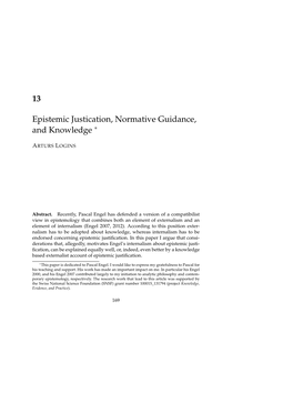 Epistemic Justification, Normative Guidance, and Knowledge