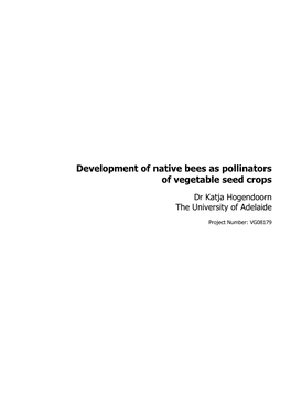 Development of Native Bees As Pollinators of Vegetable Seed Crops