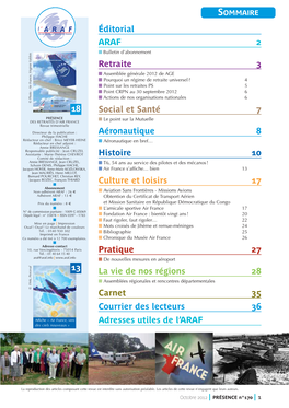 Éditorial ARAF 2 Retraite 3 Social Et Santé 7 Aéronautique 8 Histoire 10