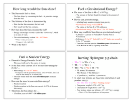 How Long Would the Sun Shine? Fuel = Gravitational Energy? Fuel