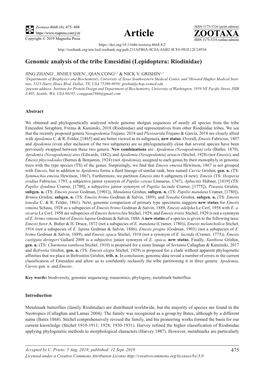 Genomic Analysis of the Tribe Emesidini (Lepidoptera: Riodinidae)
