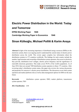 Electric Power Distribution in the World: Today and Tomorrow