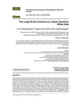 The Large Scale Universe As a Quasi Quantum White Hole