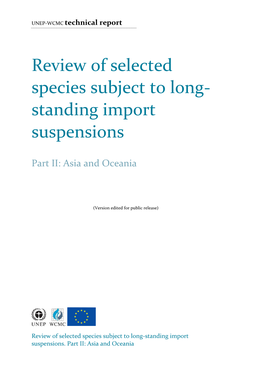 Review of Selected Species Subject to Long- Standing Import Suspensions