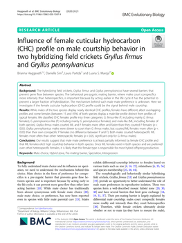 Influence of Female Cuticular Hydrocarbon (CHC) Profile on Male Courtship Behavior in Two Hybridizing Field Crickets Gryllus
