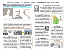 Ss8h7abcd SUMMARY - the New South – Racism – Civil Rights Activists of the Early 20Th Century