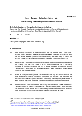 Help to Heat Local Authority Flexible Eligibility Statement of Intent